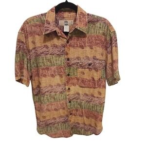 UOMO Silk Short Sleeve Button Up Shirt Abstract Print Size Small EUC